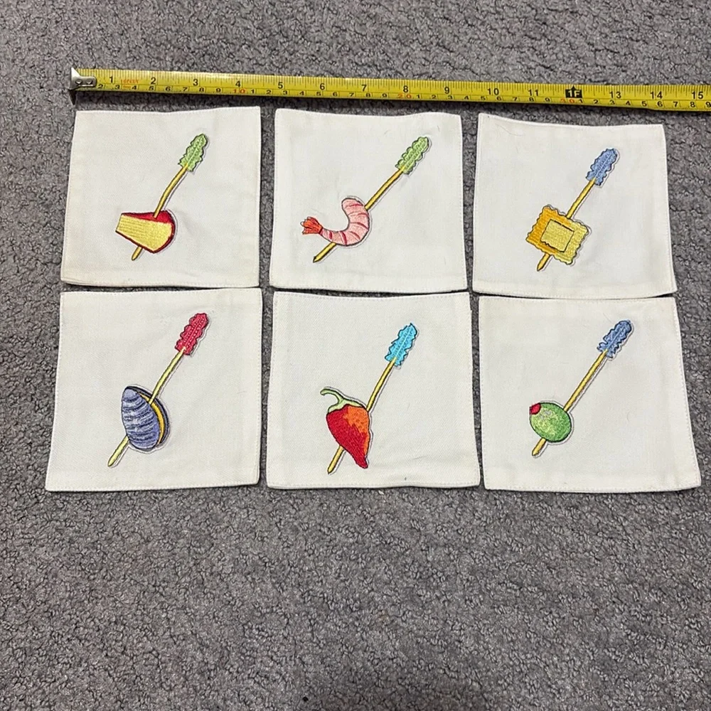 Set of Six Cotton Embroidered Tidbits Cocktail Napkins Crate & Barrel
